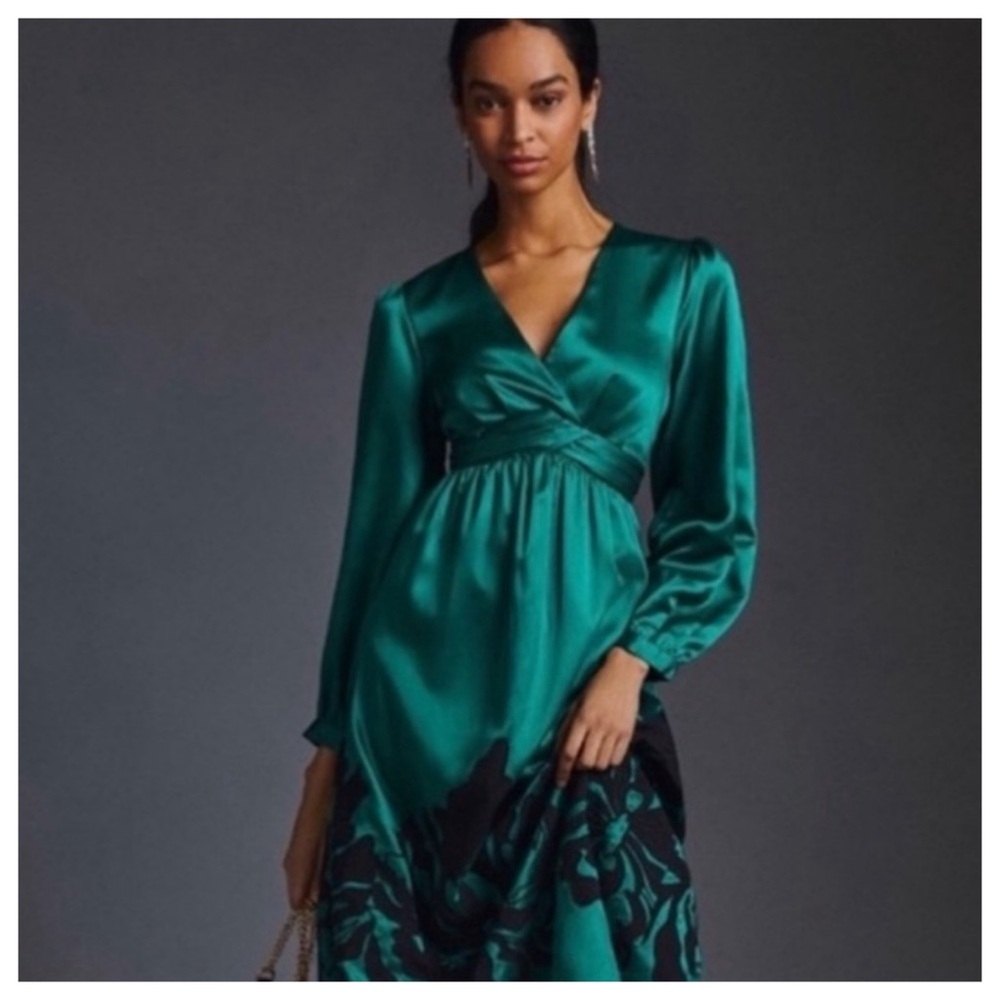 NWT Ssle Anthropologie Nikasha Emerald Green Embroidered Appliqué Maxi Dress - Picture 3 of 14